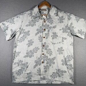 Maui Trading Company Mens Hibiscus Floral Hawaiian Shirt Grey White Medium‎